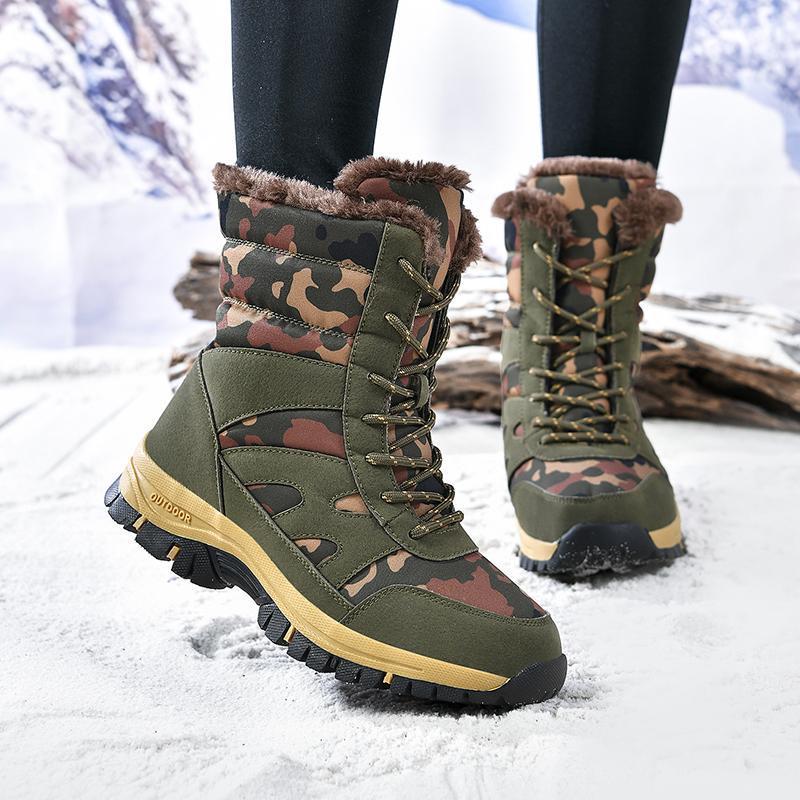 Bottes de neige extérieures vert armée camouflage en coton à tige haute - KaoKao