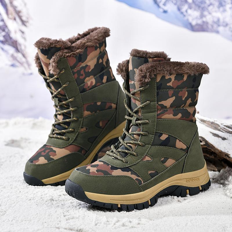 Bottes de neige extérieures vert armée camouflage en coton à tige haute - KaoKao