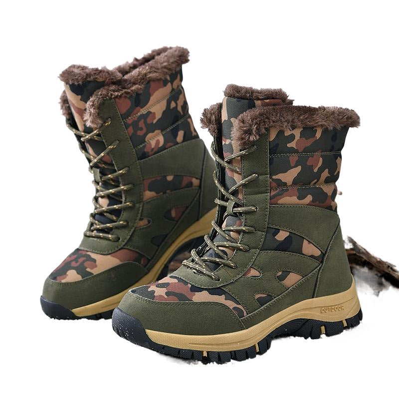 Bottes de neige extérieures vert armée camouflage en coton à tige haute - KaoKao