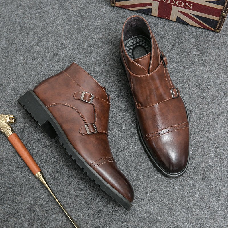 Bottes Martin rétro en cuir pointues et montantes pour hommes, décontractées et d'extérieur - KaoKao