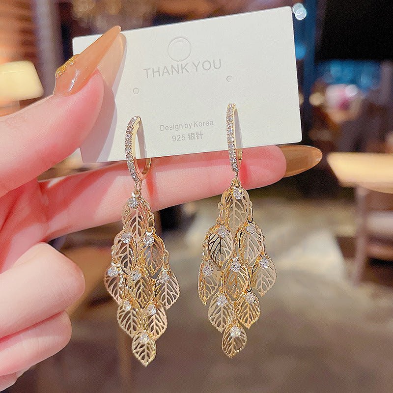 Boucles d'oreilles à franges en feuille d'or pour femmes, personnalité. - KaoKao