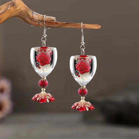 Boucles d'oreilles en acrylique en forme de verre à vin rosé pour la Saint - Valentin - KaoKao