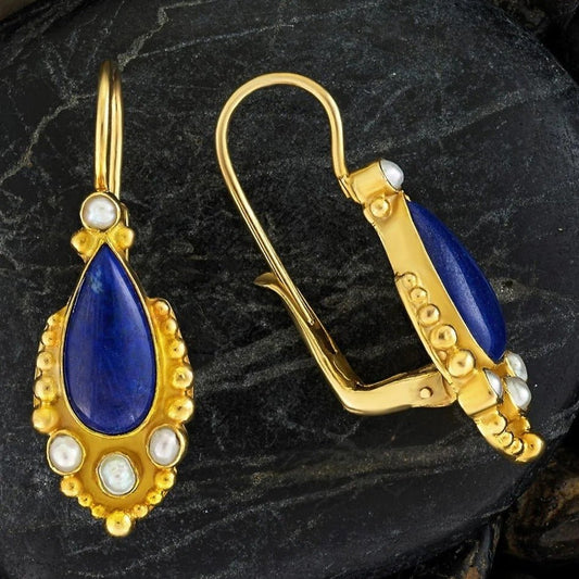 Boucles d'oreilles en forme de crochet d'oreille bleu rétro de haute qualité pour dames, tempérament. - KaoKao