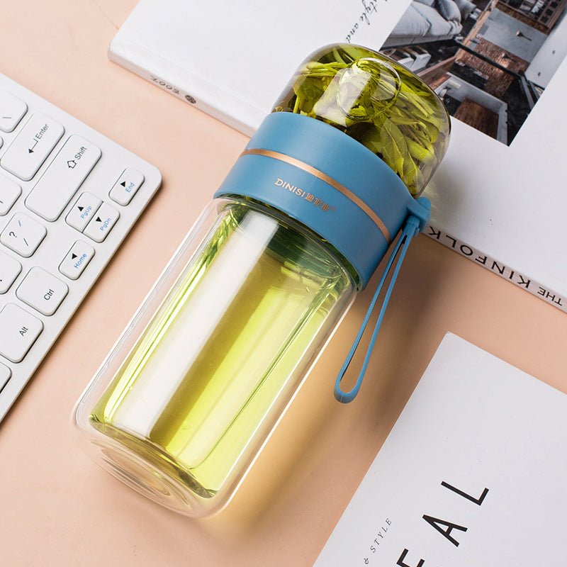 Bouteille en verre avec infuseur à thé, filtre de séparation du thé, bouteille en verre à double paroi, bouteille d'eau étanche. - KaoKao