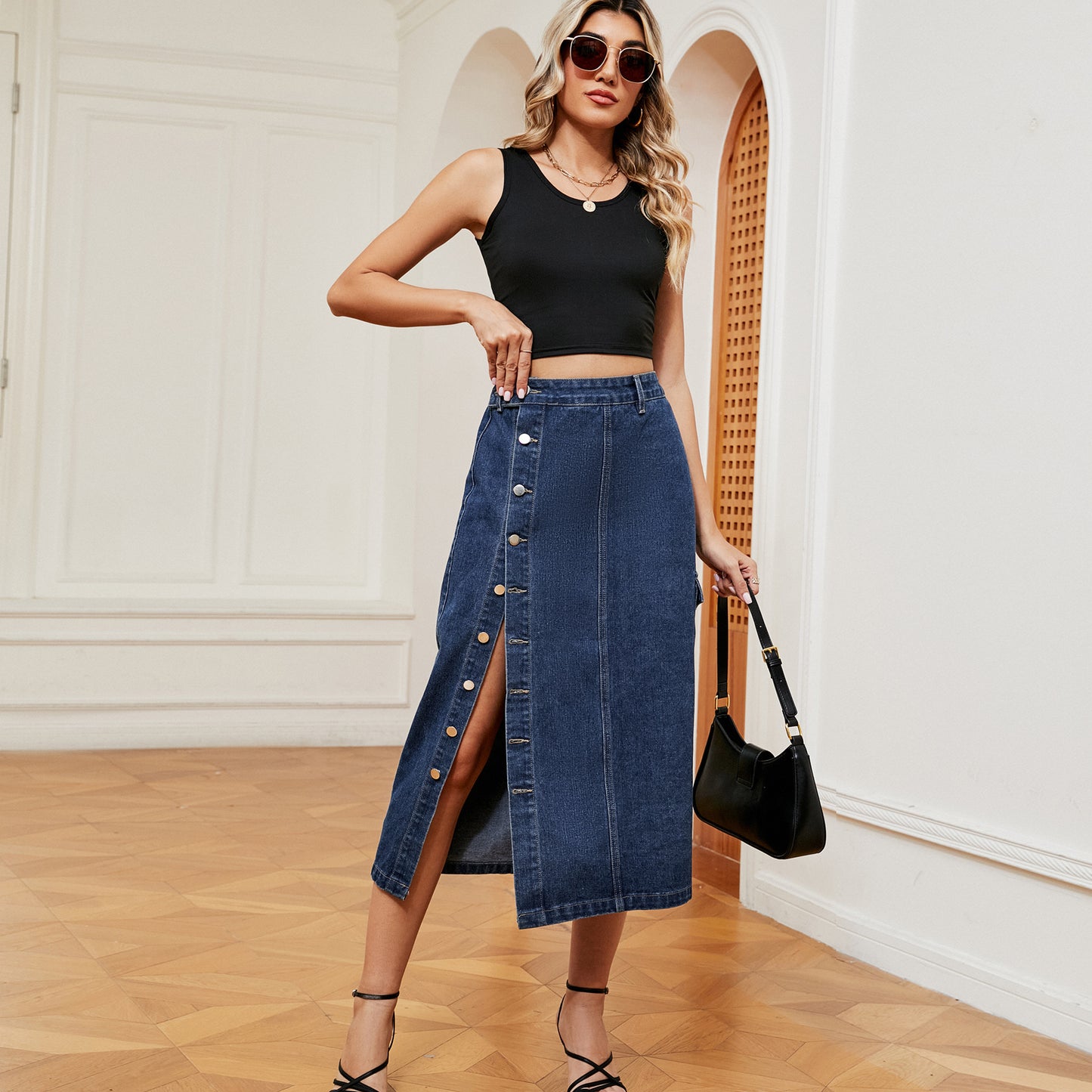 Pantalon cargo en denim élastique mi-long pour filles européennes et américaines