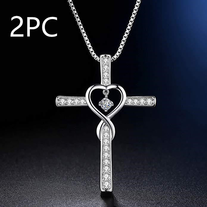 Collier avec pendentif en cristal et pierre de naissance en forme de croix chrétienne, amour infini, Dieu en qui nous avons confiance, pierres précieuses colorées, collier en forme de cœur en zircon, bijoux pour femmes