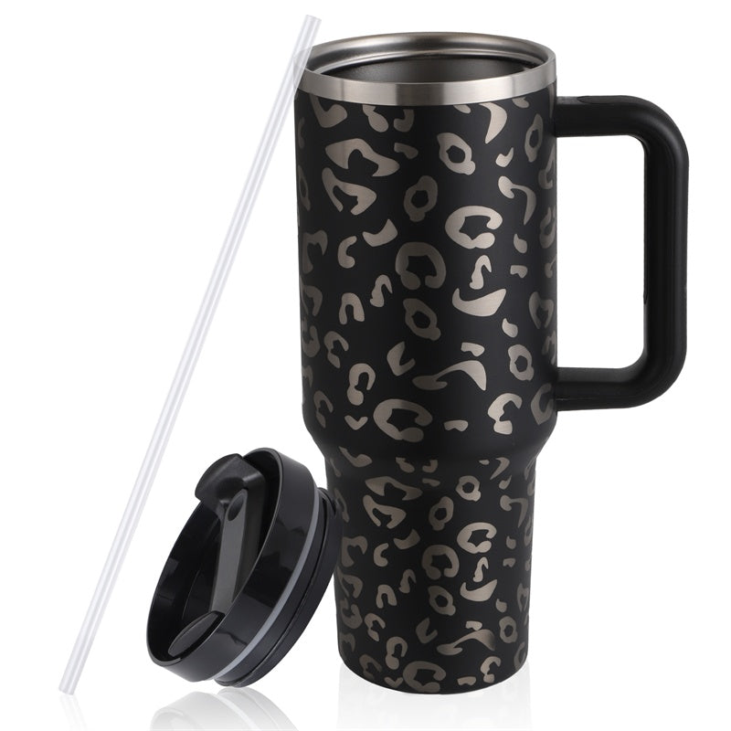 Tasse à café en paille de 40 oz avec poignée, bouteille d'eau portable en acier inoxydable pour voiture, grande capacité, tasse de voyage sans bisphénol A