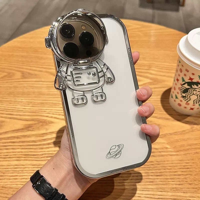 Coque de téléphone avec support pour appareil photo d'astronaute scintillant pour I14 13 12 11 Pro Max XR 14 Plus, support de lentille invisible, couverture souple.