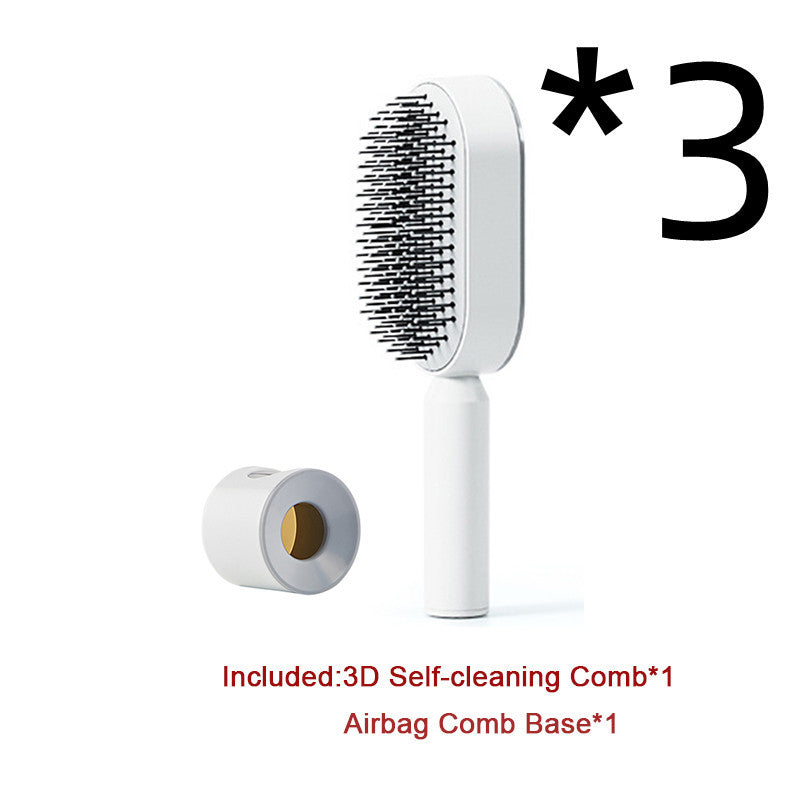 Brosse à cheveux auto-nettoyante pour femmes, brosse de massage du cuir chevelu avec airbag anti-perte de cheveux et nettoyage à une touche, brosse anti-statique.