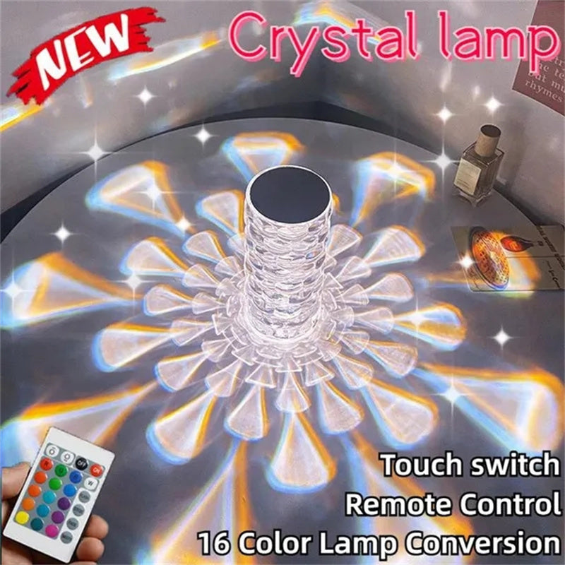 Lampe de table en cristal rechargeable, lumière de nuit en diamant avec une forme de goutte, lampe LED de chevet 3 et 16 couleurs, lampe tactile pour la décoration de la maison et de la chambre.