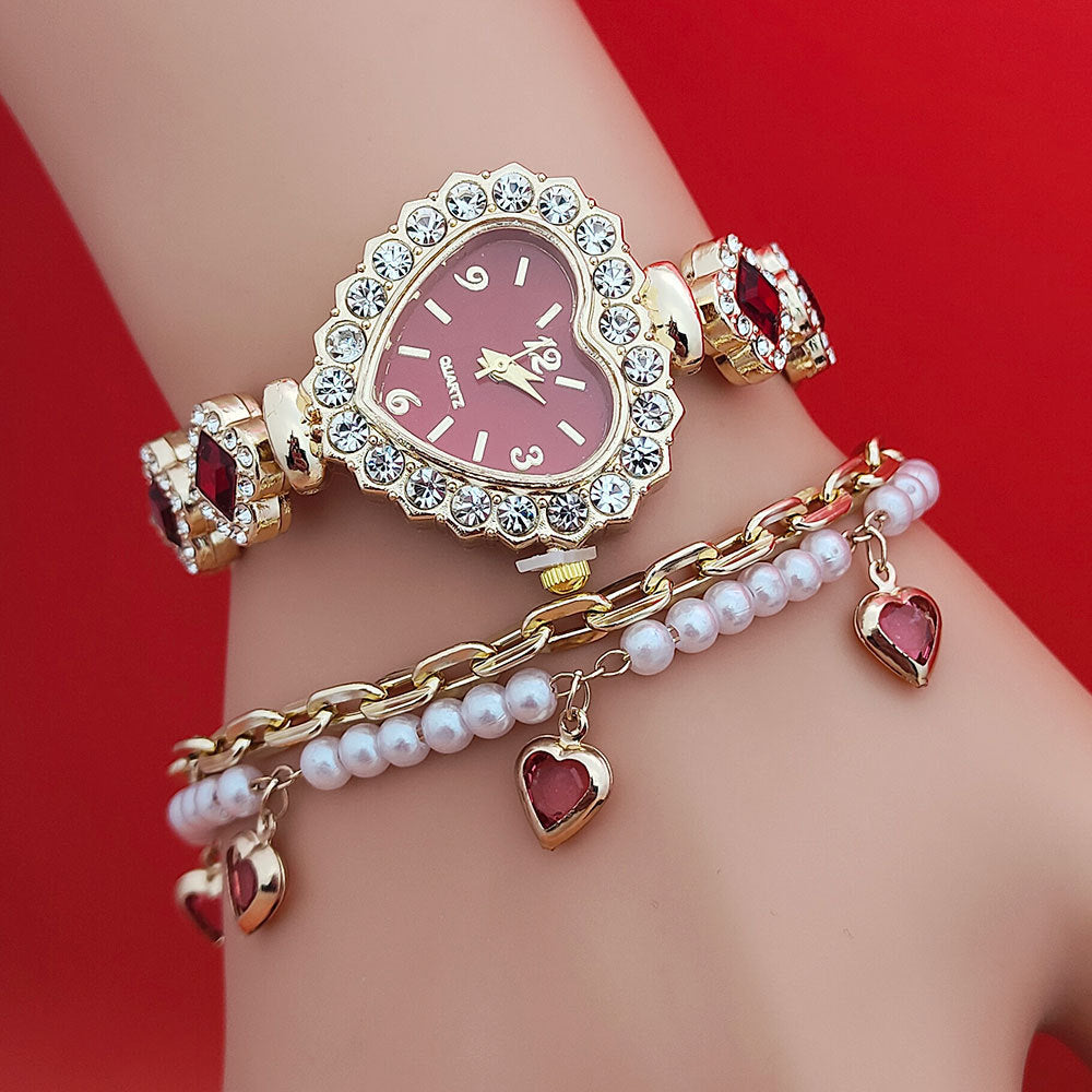 Ensemble de montres bracelet en forme de cœur coloré en diamant, montres à quartz, bijou de mode pour femmes, cadeau de la Saint-Valentin.