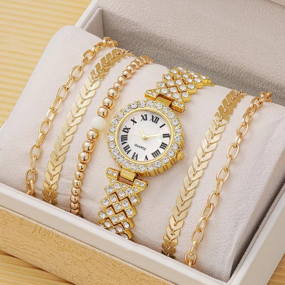 Coffret cadeau de luxe pour montre-bracelet en diamant pour femme, ensemble de six pièces