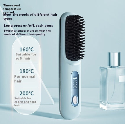 Brosse lissante sans fil 2 en 1, peigne à cheveux lisses, fer à lisser portable à chauffage rapide, boucleur chaud avec chargement USB.