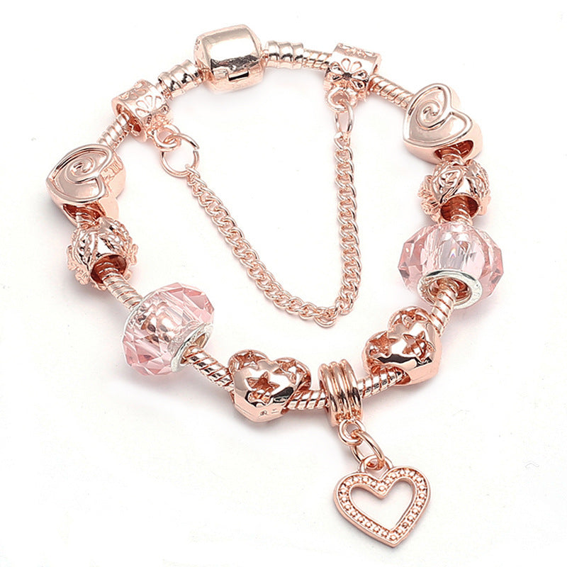 Bracelet géométrique en or rose pour femme avec motif d'amour tendance