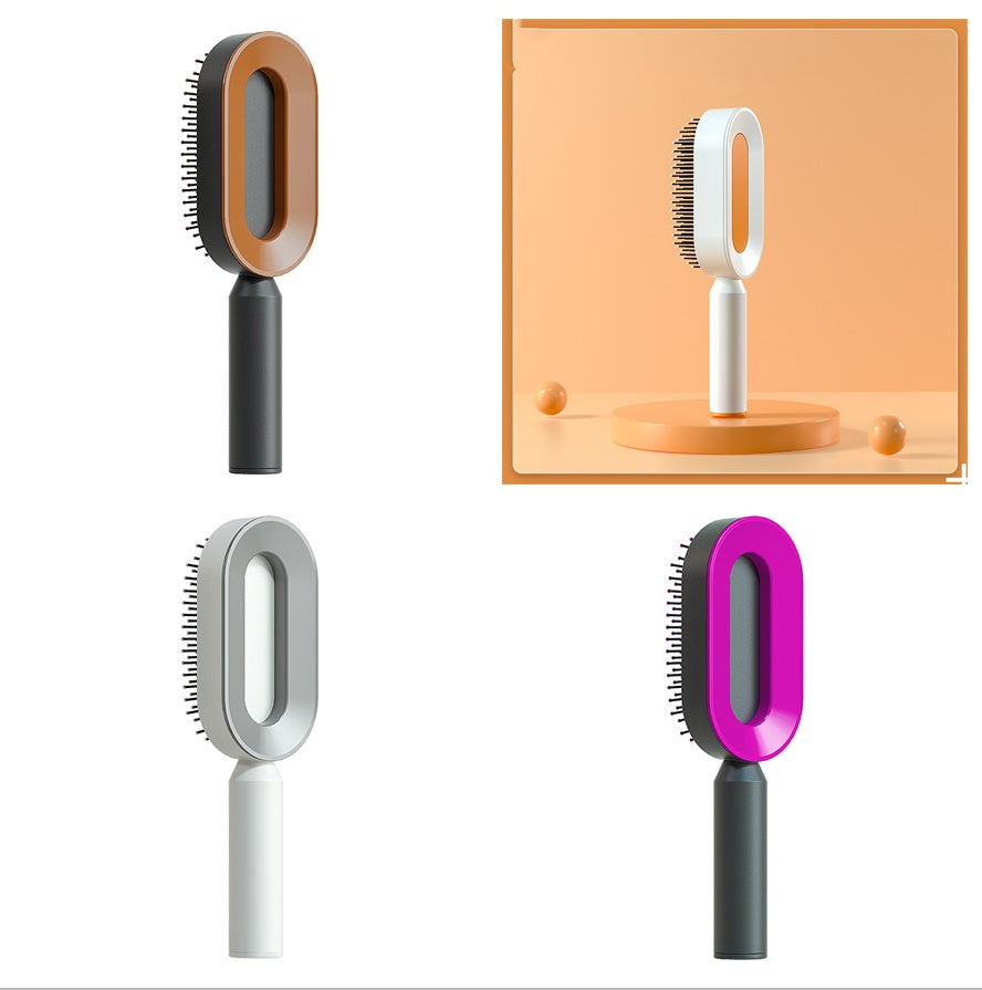 Brosse à cheveux auto-nettoyante pour femmes, brosse de massage du cuir chevelu avec airbag anti-perte de cheveux et nettoyage à une touche, brosse anti-statique.