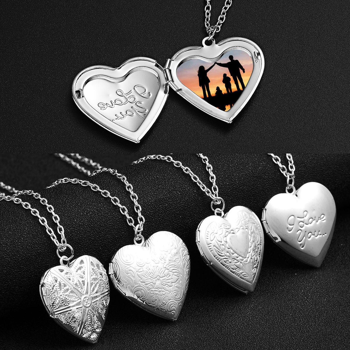 Collier en forme de cœur avec un design gravé, pendentif photo personnalisé pour femmes, bijou familial pour la Saint-Valentin.