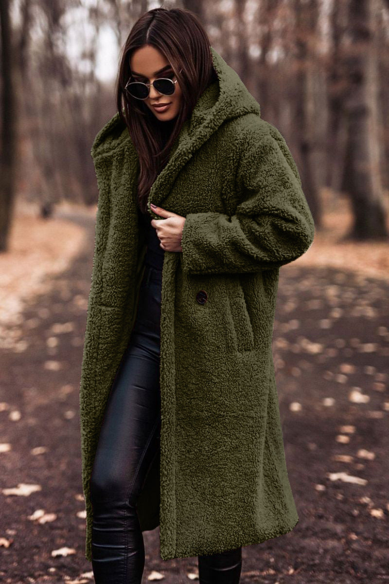 Manteau en laine pour femmes, long, propre, de couleur, à manches longues.