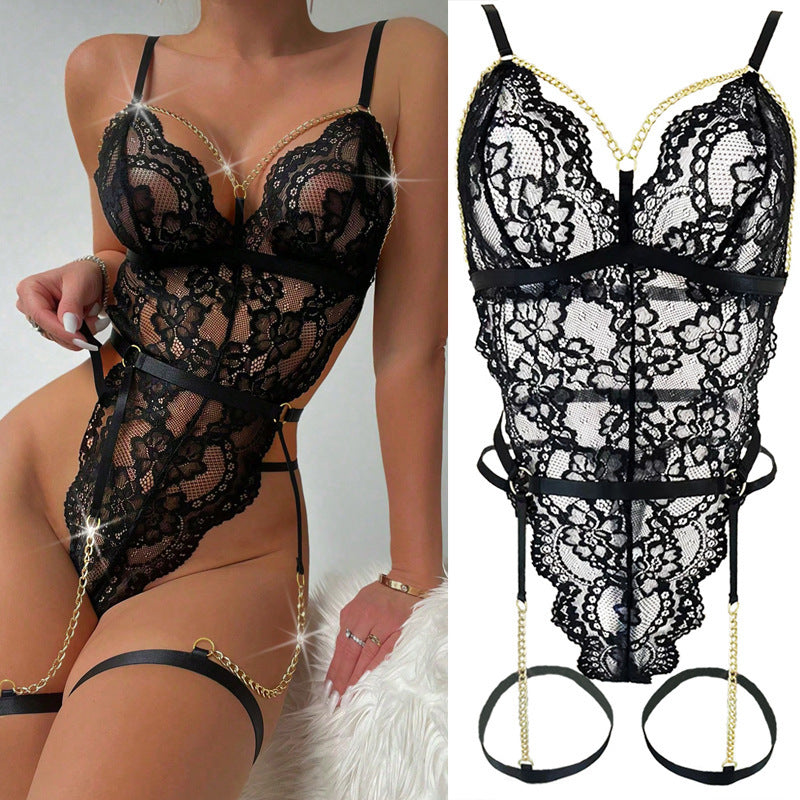 Lingerie sexy en dentelle transparente pour femme