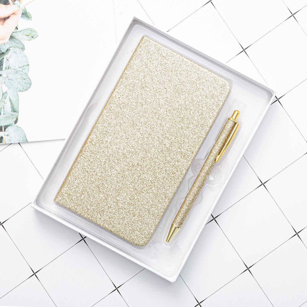 Bloc-notes cadeau poudre d'or A6 ensemble de cahiers logo personnalisable agenda cahier papeterie coffret cadeau