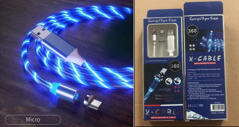 Câble de chargement magnétique, câble de chargement rapide, câble d'éclairage, câble Micro USB, chargeur à aimant LED, câble Type - C. - KaoKao