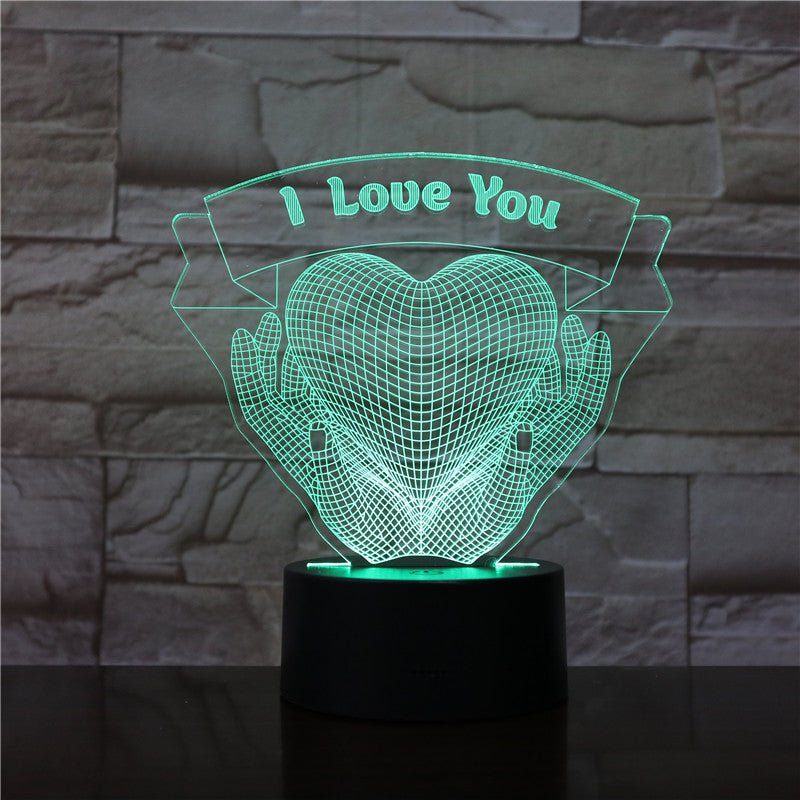 Cadeau de la Saint - Valentin Lumière nocturne 3D en forme de mains tenant l'amour - KaoKao
