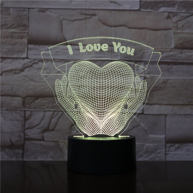 Cadeau de la Saint - Valentin Lumière nocturne 3D en forme de mains tenant l'amour - KaoKao
