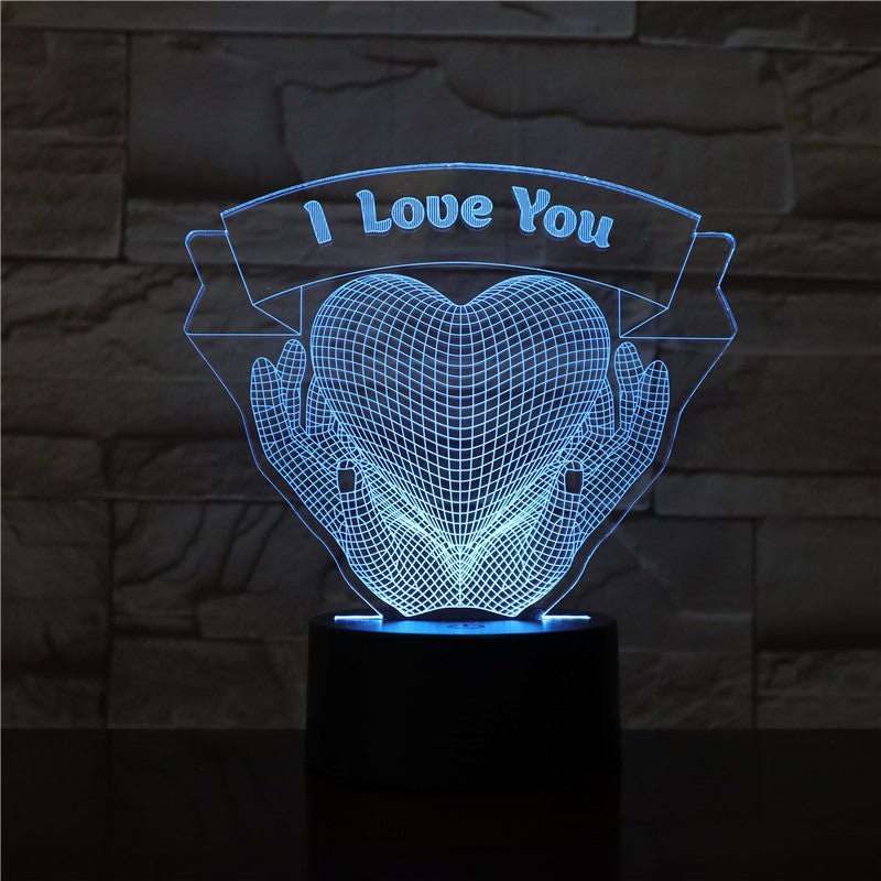 Cadeau de la Saint - Valentin Lumière nocturne 3D en forme de mains tenant l'amour - KaoKao