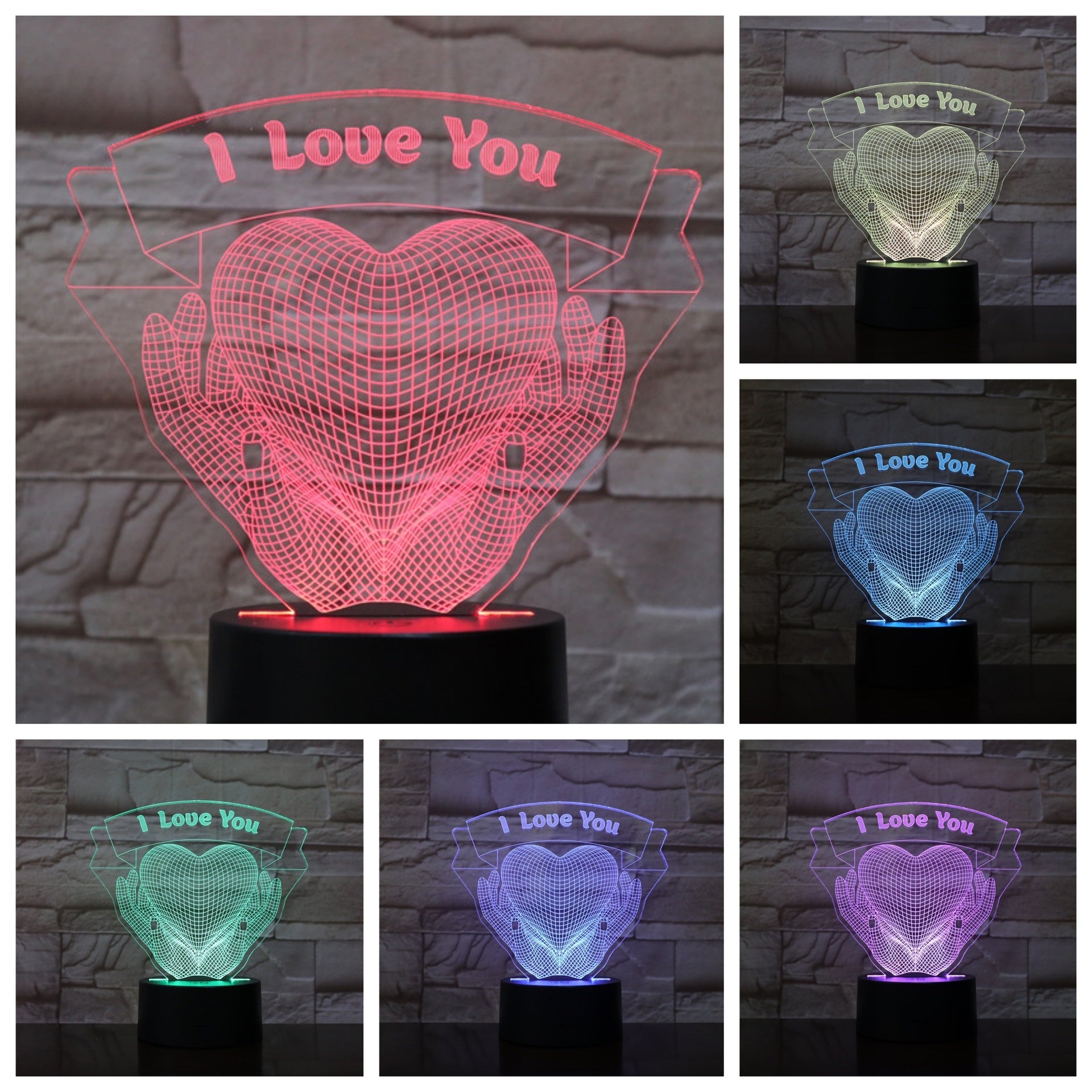 Cadeau de la Saint - Valentin Lumière nocturne 3D en forme de mains tenant l'amour - KaoKao