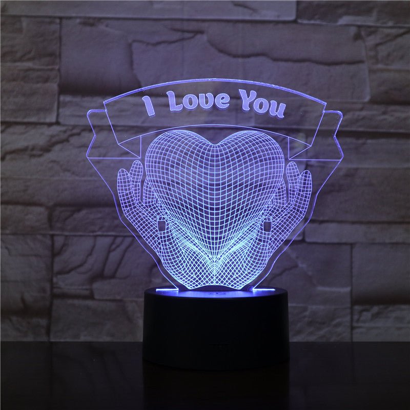 Cadeau de la Saint - Valentin Lumière nocturne 3D en forme de mains tenant l'amour - KaoKao
