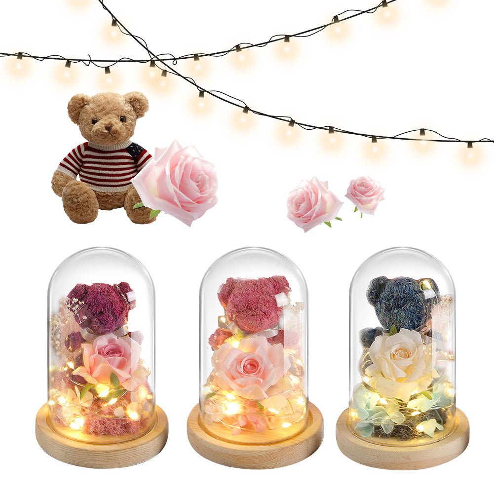 Cadeau de la Saint - Valentin pour petite amie, boîte - cadeau de rose éternelle préservée, ours en peluche, fleur éternelle avec lumières, cadeau pour femmes, décoration intérieure. - KaoKao