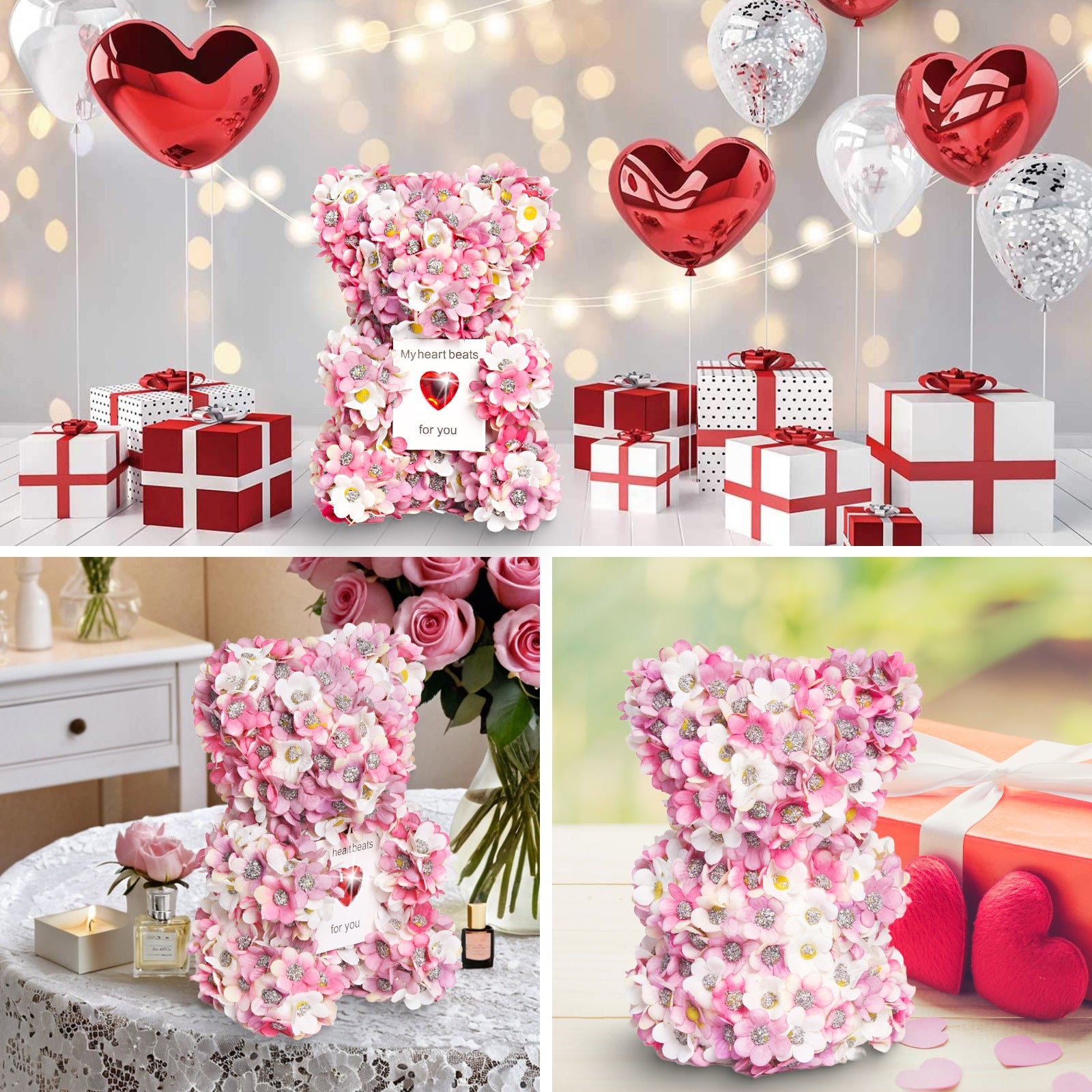 Cadeau fait main d'ours en rose artificielle pour la Saint - Valentin - KaoKao