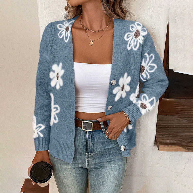 Cardigan à boutons avec imprimé floral