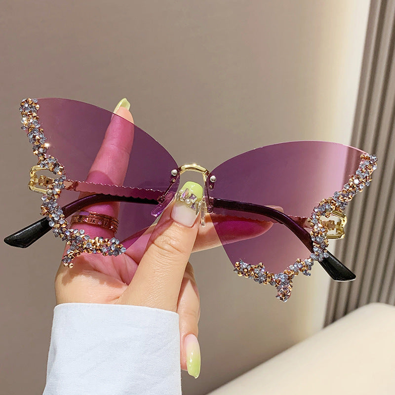 Lunettes de soleil papillon diamant de luxe pour femmes, marque Y2K, vintage, sans monture, surdimensionnées, lunettes de soleil pour dames