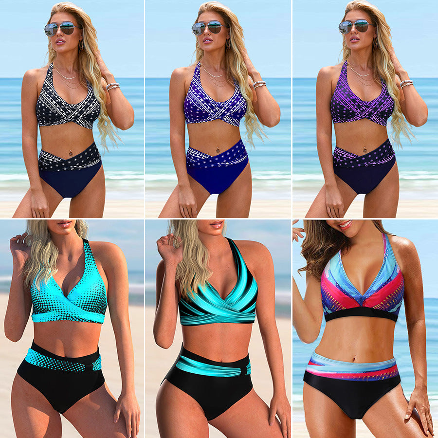 Maillot de bain taille haute sexy à couleurs assorties pour le printemps et l'été