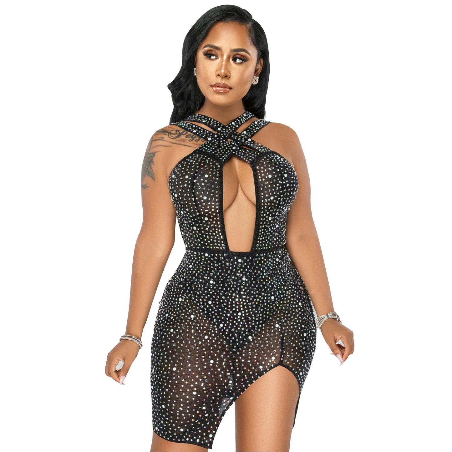 Robe de soirée sexy en maille chaude de boîte de nuit pour femmes