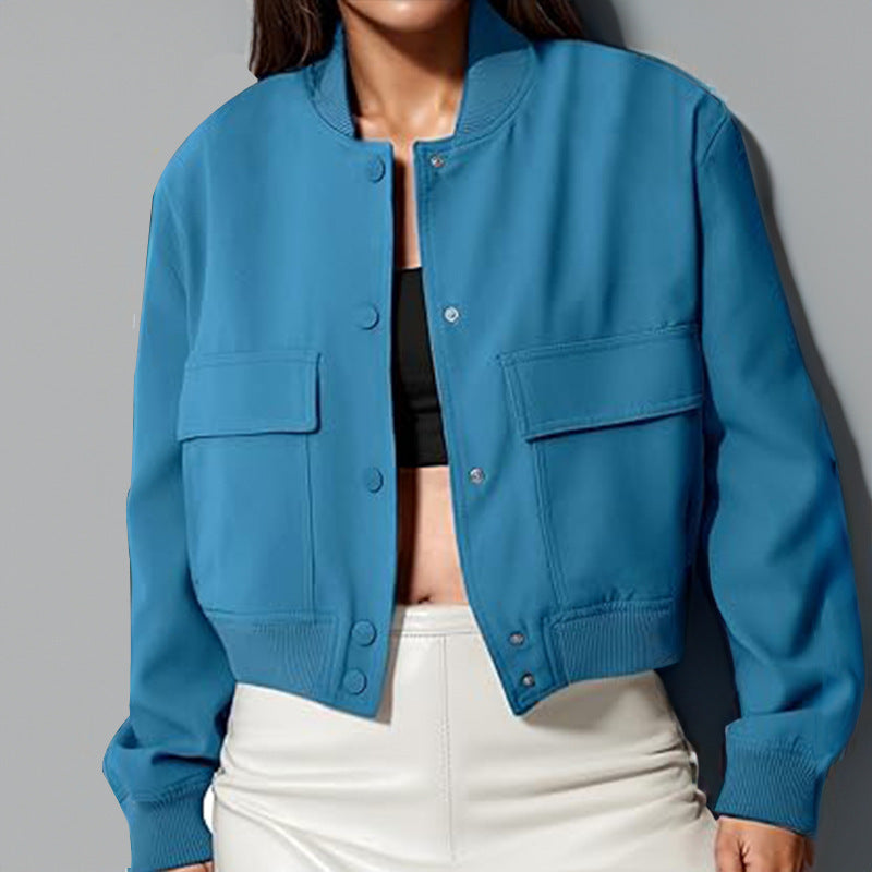 Manteau veste femme à col montant et grandes poches