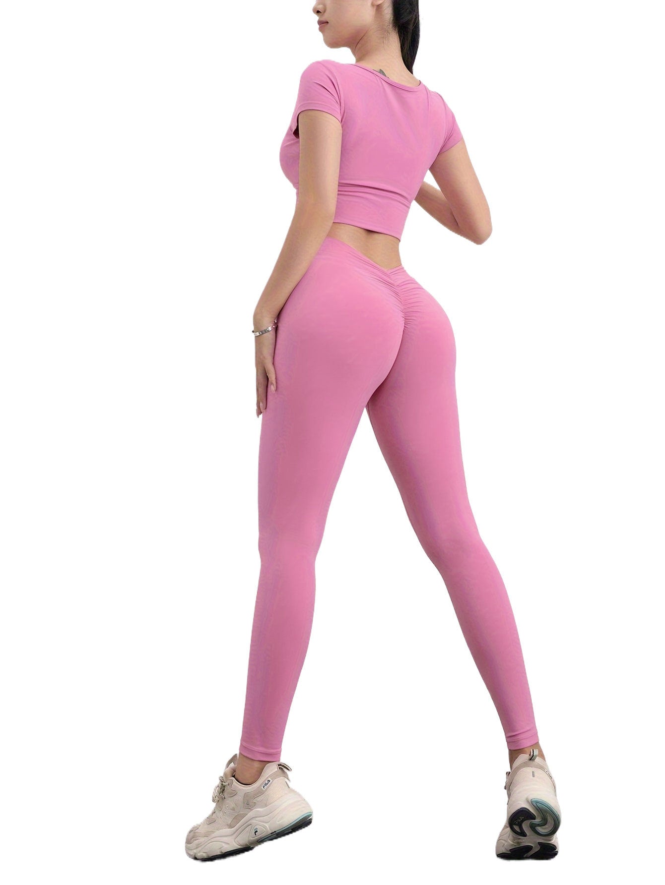 Pantalon de yoga taille haute pour femme, sans coutures, froissé au niveau des fesses, élastique, coupe ultra douce et confortable, leggings de sport de couleur unie