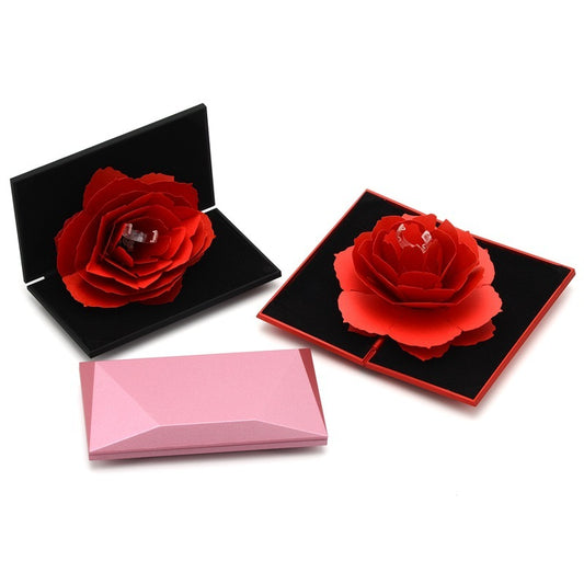 Coffret à bagues en forme de diamant avec vibrato et rose rotative, cadeau de Saint-Valentin