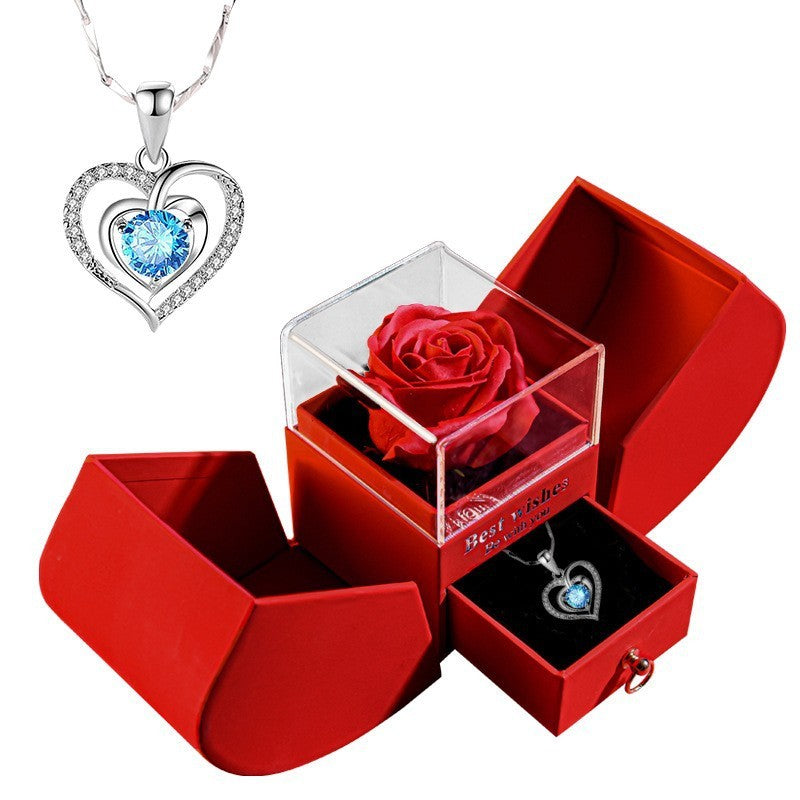 Coffret cadeau pomme rose éternelle collier femme bijoux mariage Saint Valentin