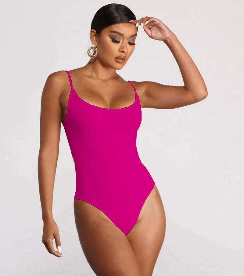 Maillot de bain une pièce sexy en triangle de couleur unie pour femme, bikini d'été dos nu, string, grande taille