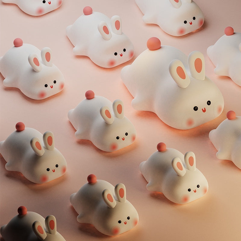 Lampe de nuit LED mignonne avec capteur tactile, veilleuse en silicone en forme de grand visage de lapin, cadeau de Noël, lampe de chevet, décoration intérieure.