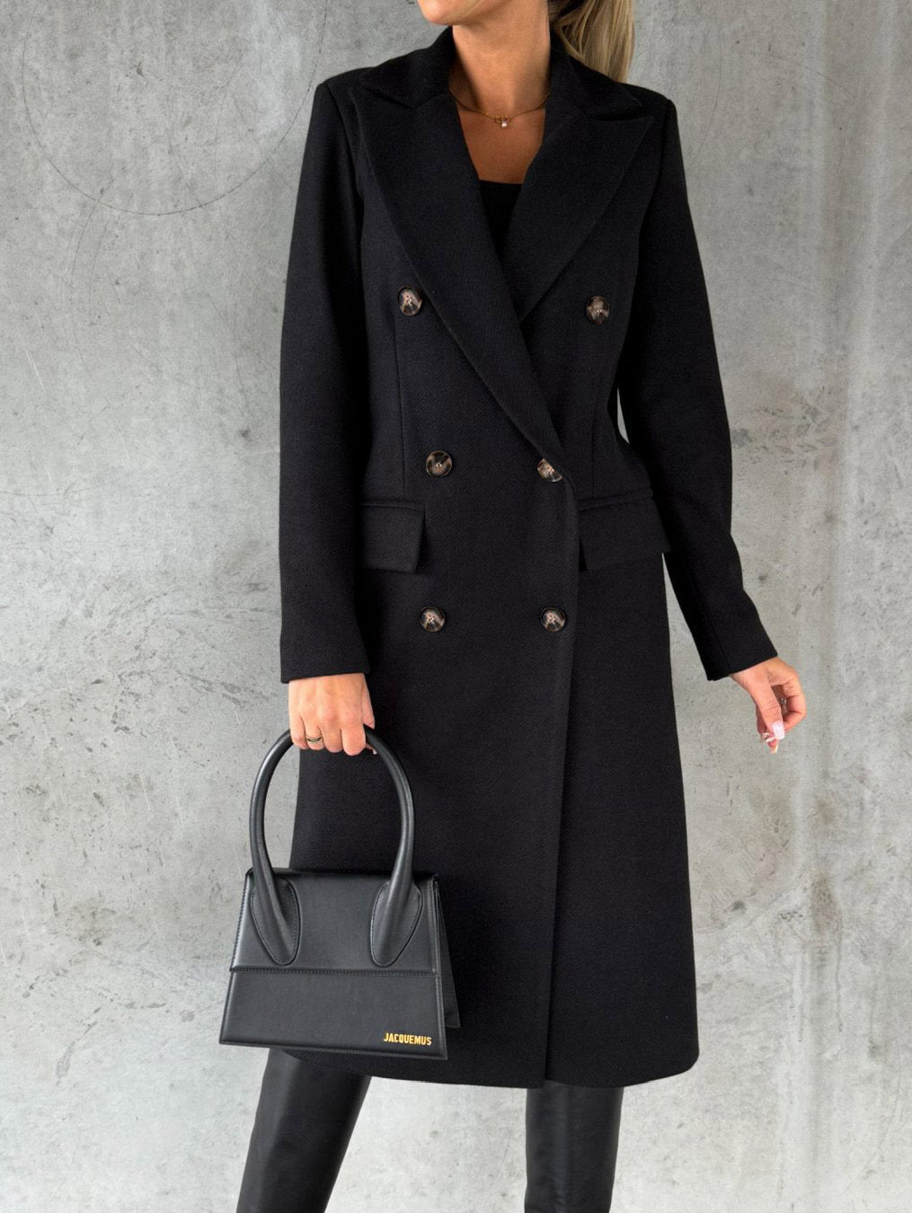 Manteau à manches longues avec col, mode d'hiver, solide, à double boutonnage, veste longue slim, vêtements pour femmes.