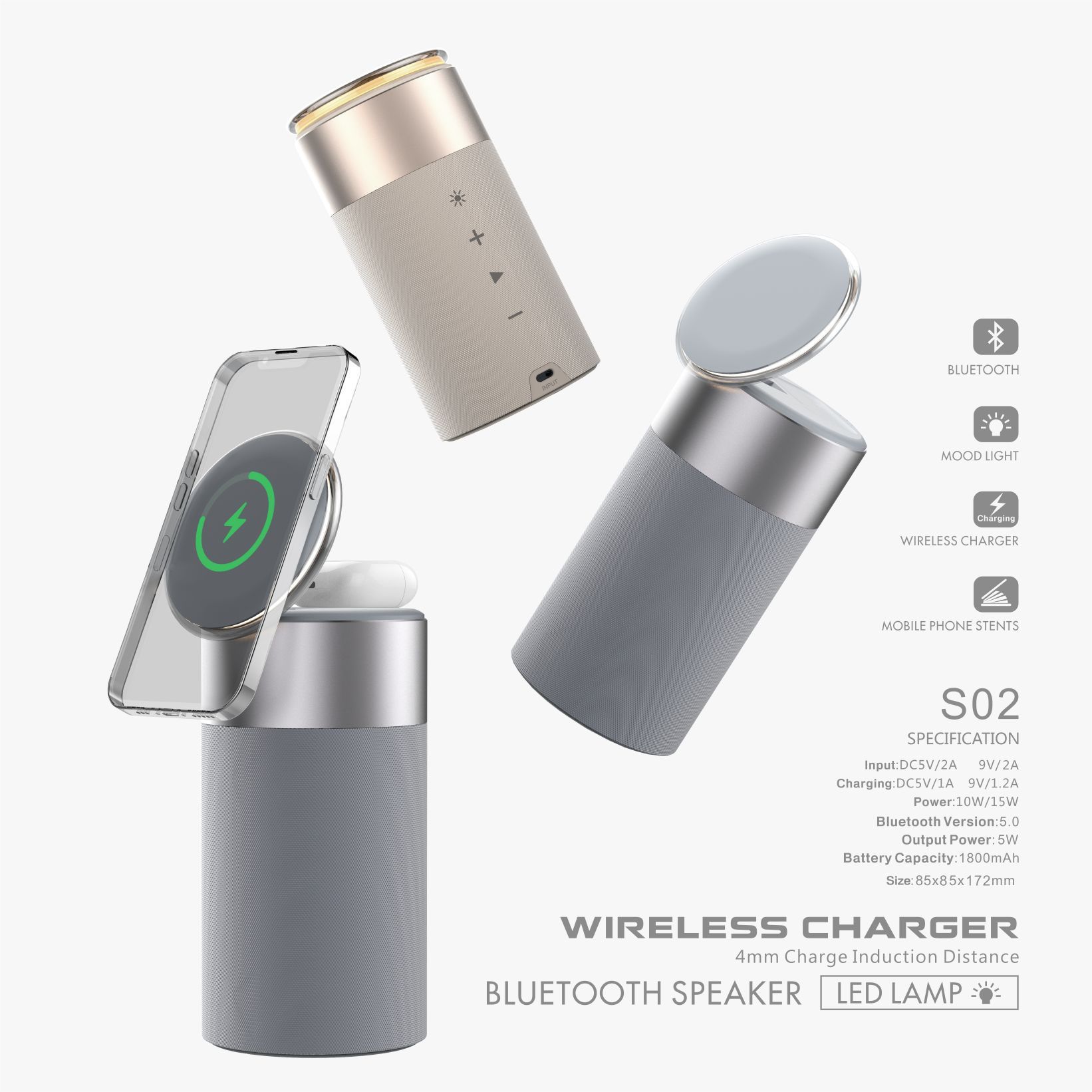 Chargeur sans fil multifonction 3 en 1 pour iPhone et AirPods, haut - parleur Bluetooth portable avec lampe tactile pour la maison et le bureau. - KaoKao