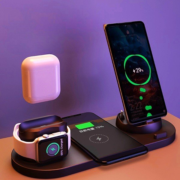 Chargeur sans fil pour iPhone, chargeur rapide pour téléphone, tapis de charge rapide pour téléphone, station d'accueil de charge 6 en 1 pour montre. - KaoKao