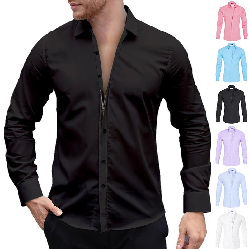 Chemise à manches longues avec fermeture éclair et boutons pour homme - KaoKao