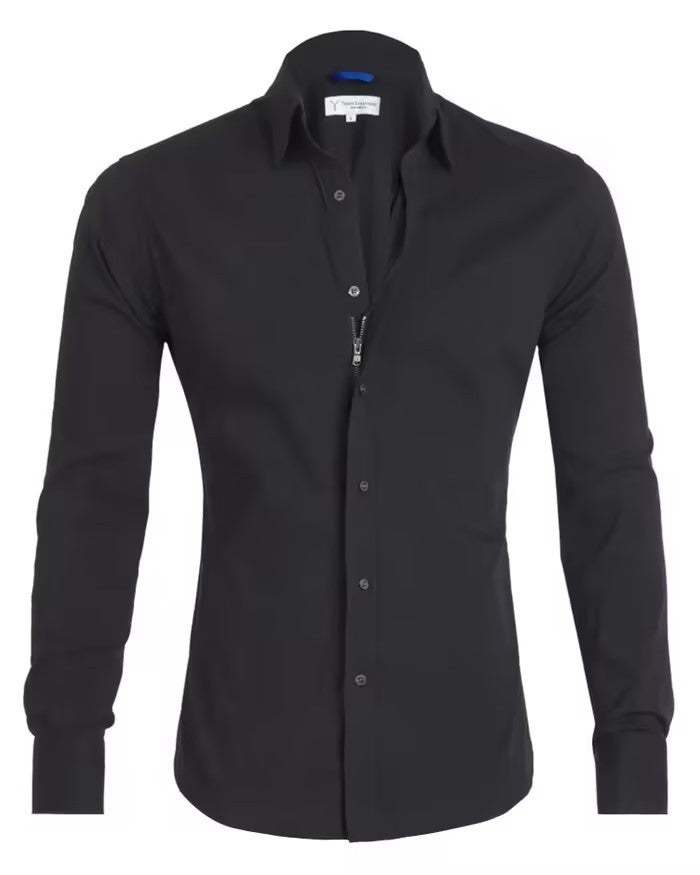 Chemise à manches longues avec fermeture éclair et boutons pour homme - KaoKao