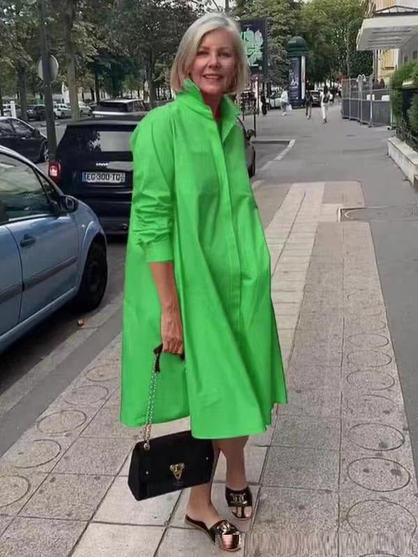 Chemise à manches longues pour femme, couleur unie, robe mi - longue simple - KaoKao