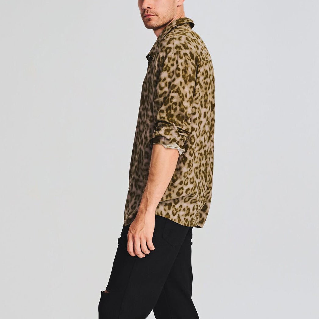Chemise ample décontractée à manches longues et imprimé léopard pour homme, grande taille - KaoKao