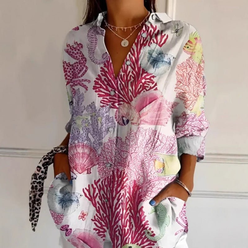 Chemise boutonnée à fleurs pour femme, décontractée et confortable - KaoKao