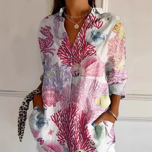 Chemise boutonnée à fleurs pour femme, décontractée et confortable - KaoKao